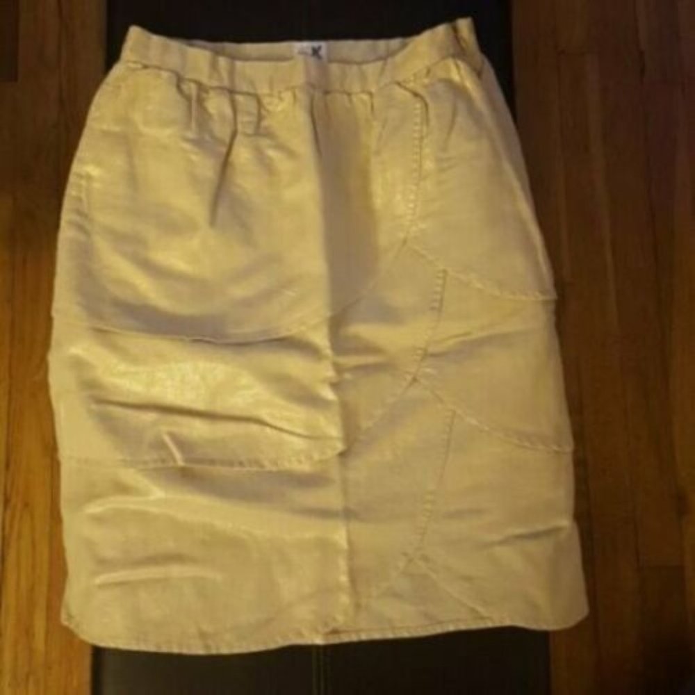 Edme & Esyllte Beige Golden Shimmer Casual Skirt 2 EUC LKNW
